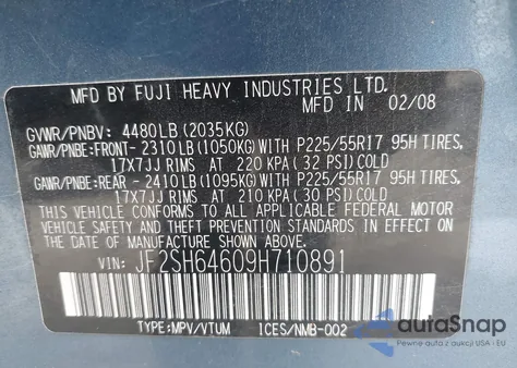 2009 Subaru Forester 2.5X L.l. Bean Edition z USA, uszkodzony, nr VIN JF2SH64609H710891